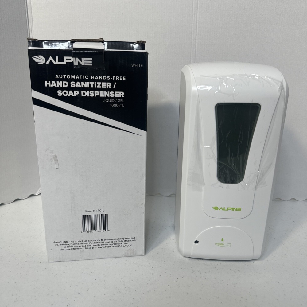 Alpine Liquid‎ Hand Sanitizer/Soap Dispenser~Automatic Hands-Free~1,000 mL~White